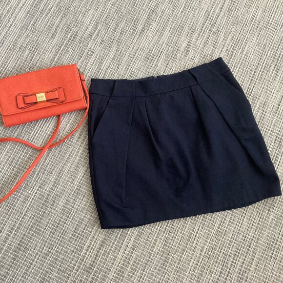 M N G by Mango Dark Navy Blue Mini Skirt Belt Loops Pockets Medium - Picture 1 of 3